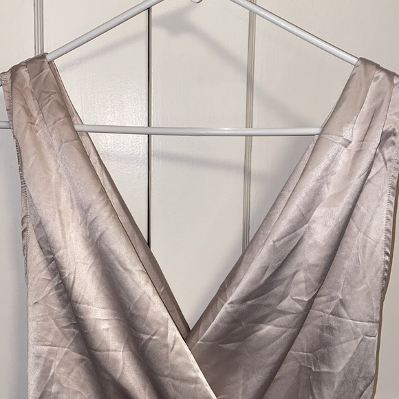 Zara Small Champagne Satin Pleated Bodysuit - Picture 4 of 9